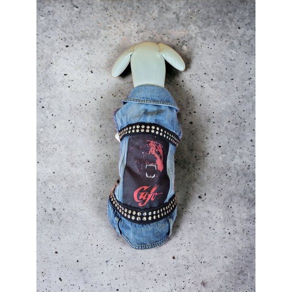Horror movie dog battle denim vest, punk rock dog, heavy metal dog, custom vest - Picture 1 of 2